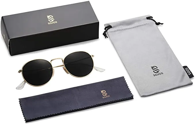 New in box with carry bag! SOJOS Round Polarized Sunglasses for Women Men Classic Vintage Retro Frame UV Protection