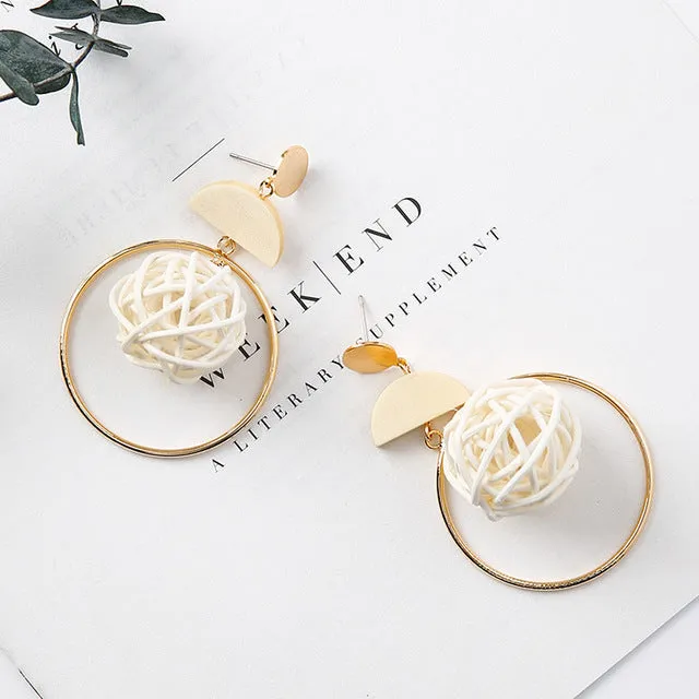 New Minimalist Vintage Brown Acrylic Wooden Surround Long Earrings  Women Antique Round Large Drop Earrings Gift
