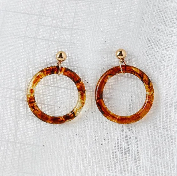 New Minimalist Vintage Brown Acrylic Wooden Surround Long Earrings  Women Antique Round Large Drop Earrings Gift