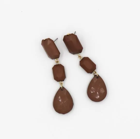 New Minimalist Vintage Brown Acrylic Wooden Surround Long Earrings  Women Antique Round Large Drop Earrings Gift