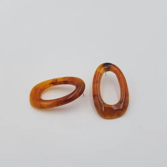 New Minimalist Vintage Brown Acrylic Wooden Surround Long Earrings  Women Antique Round Large Drop Earrings Gift