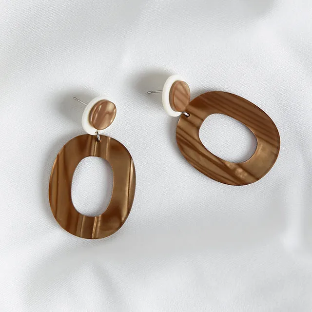 New Minimalist Vintage Brown Acrylic Wooden Surround Long Earrings  Women Antique Round Large Drop Earrings Gift