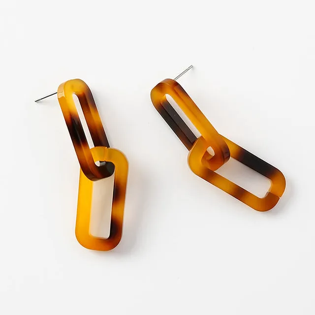 New Minimalist Vintage Brown Acrylic Wooden Surround Long Earrings  Women Antique Round Large Drop Earrings Gift