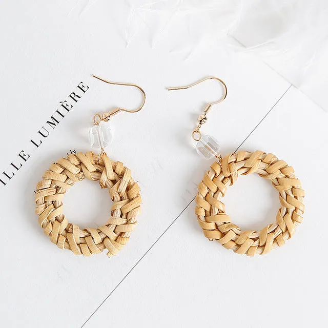 New Minimalist Vintage Brown Acrylic Wooden Surround Long Earrings  Women Antique Round Large Drop Earrings Gift