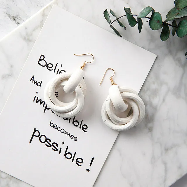 New Minimalist Vintage Brown Acrylic Wooden Surround Long Earrings  Women Antique Round Large Drop Earrings Gift