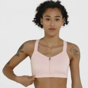 New Nike Alpha High-Support Padded Zip-Front Sports Bra Size Large Nude Pink