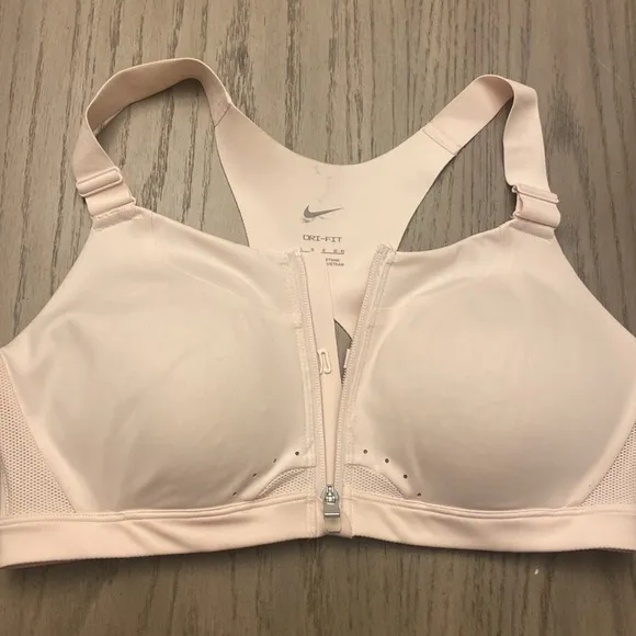 New Nike Alpha High-Support Padded Zip-Front Sports Bra Size Large Nude Pink