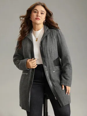 NEW Retails $60 Bloomchic Padded Patchwork PU Leather Zipper Coat Black Sz 3X