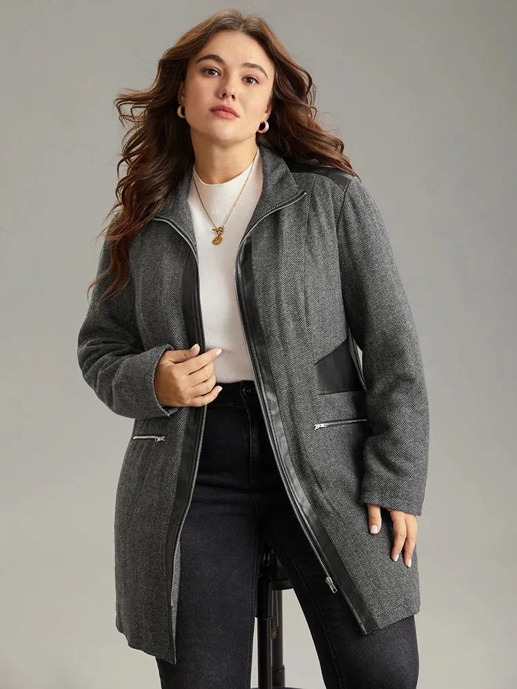 NEW Retails $60 Bloomchic Padded Patchwork PU Leather Zipper Coat Black Sz 3X