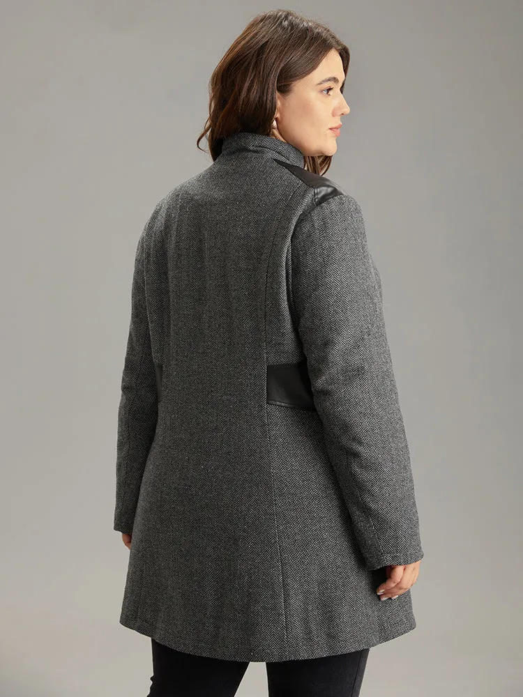 NEW Retails $60 Bloomchic Padded Patchwork PU Leather Zipper Coat Black Sz 3X