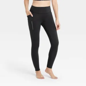 New Women's All in Motion Brushed leggings in Black with stash pockets & secured zipper pocket! Sz XXL!