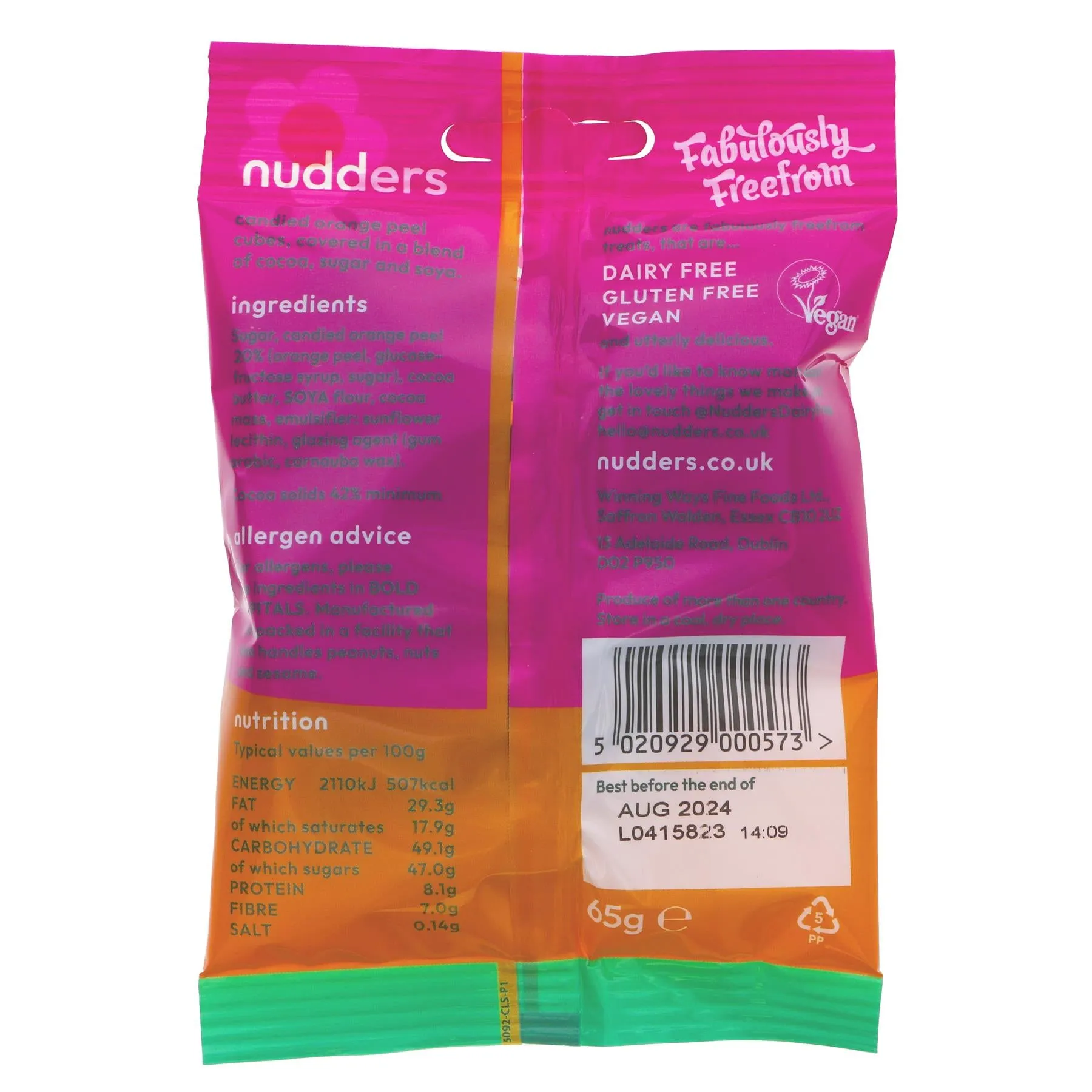 Nudders | Chocovered Candy Orange Peel | 65g