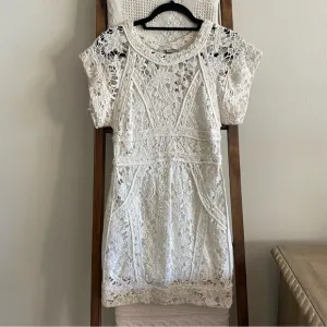 NWOT IRO Creamy White Full Floral Lace Short Sleeve Mini Dress
