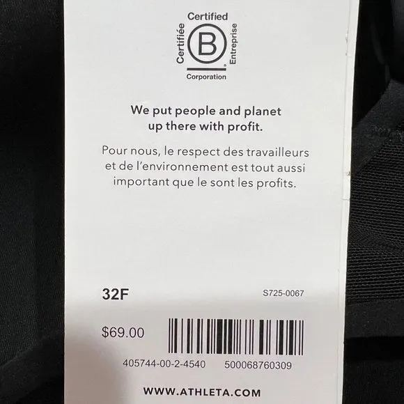 NWT ATHLETA Advance Bra 32F Black Adjustable Straps