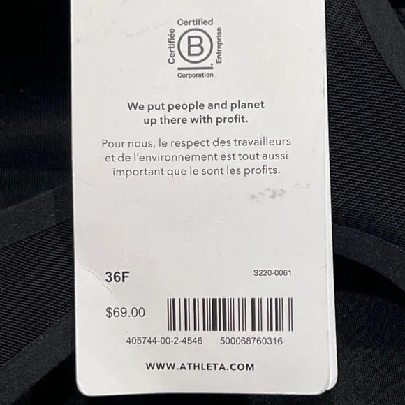 NWT ATHLETA Advance Bra 36F Black Adjustable Straps