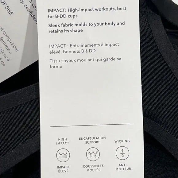 NWT ATHLETA Advance Bra 36F Black Adjustable Straps