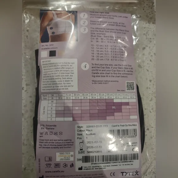 NWT Carefix Seamless Post Op Black Alice Bra - Medium