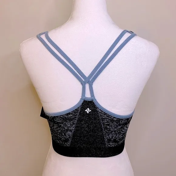 NWT NUX Black and White Medium Compression Lightly Padded Sports Bra Size Large