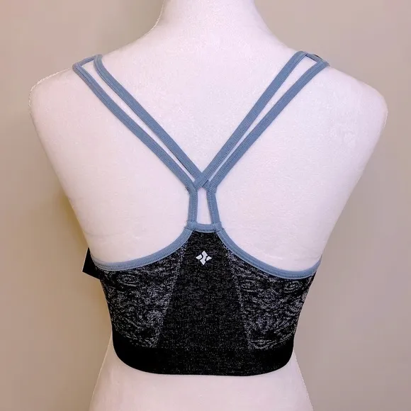 NWT NUX Black and White Medium Compression Lightly Padded Sports Bra Size Large