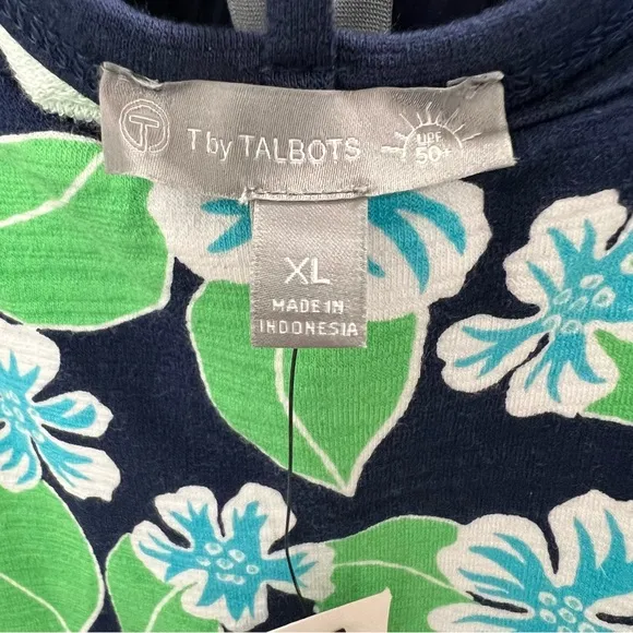 NWT Talbots Open Back Short Sleeve Dress XL Green and Navy Floral Cap Sleeve