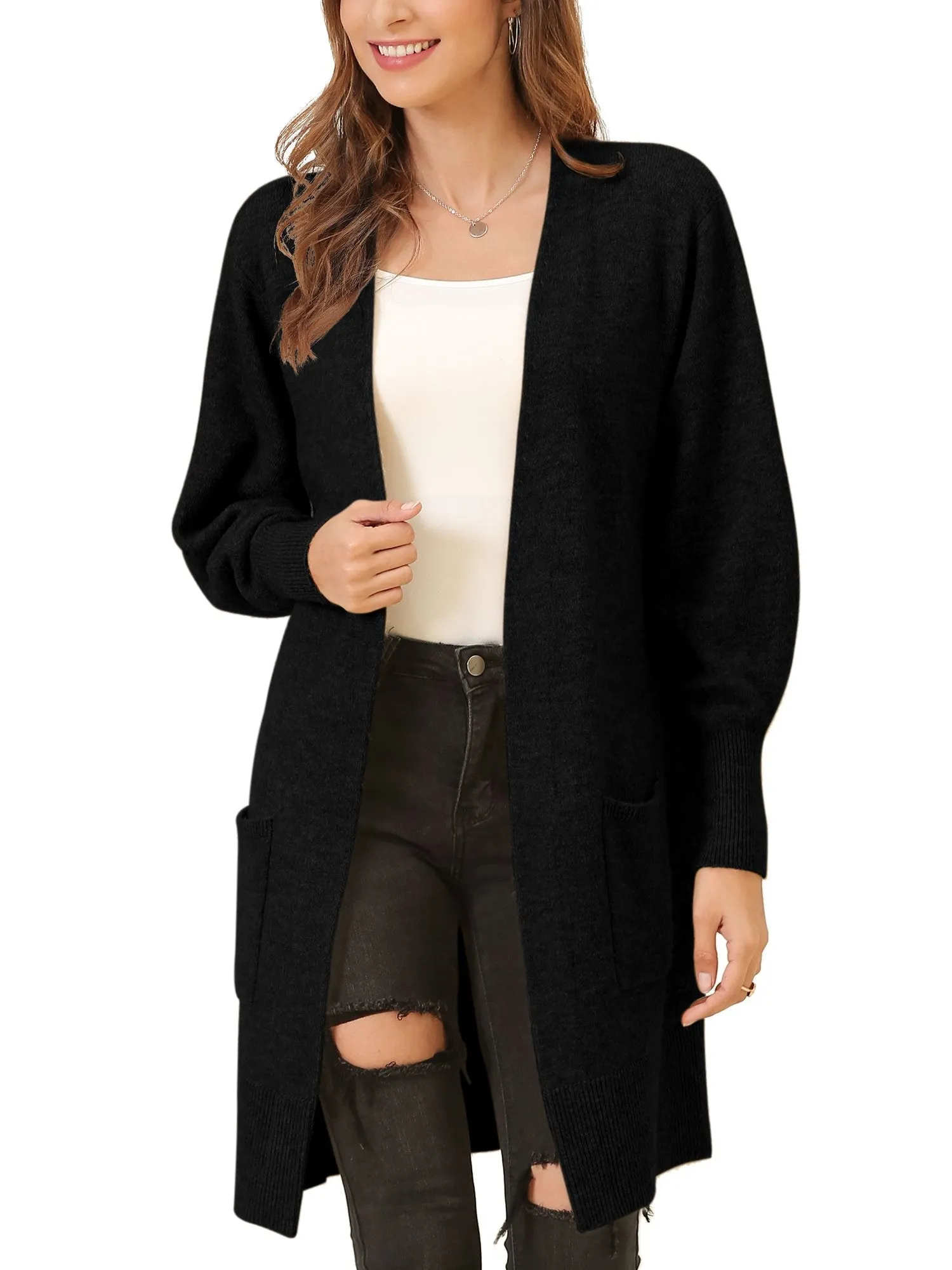 Open Front Pockets Longline Cardigan