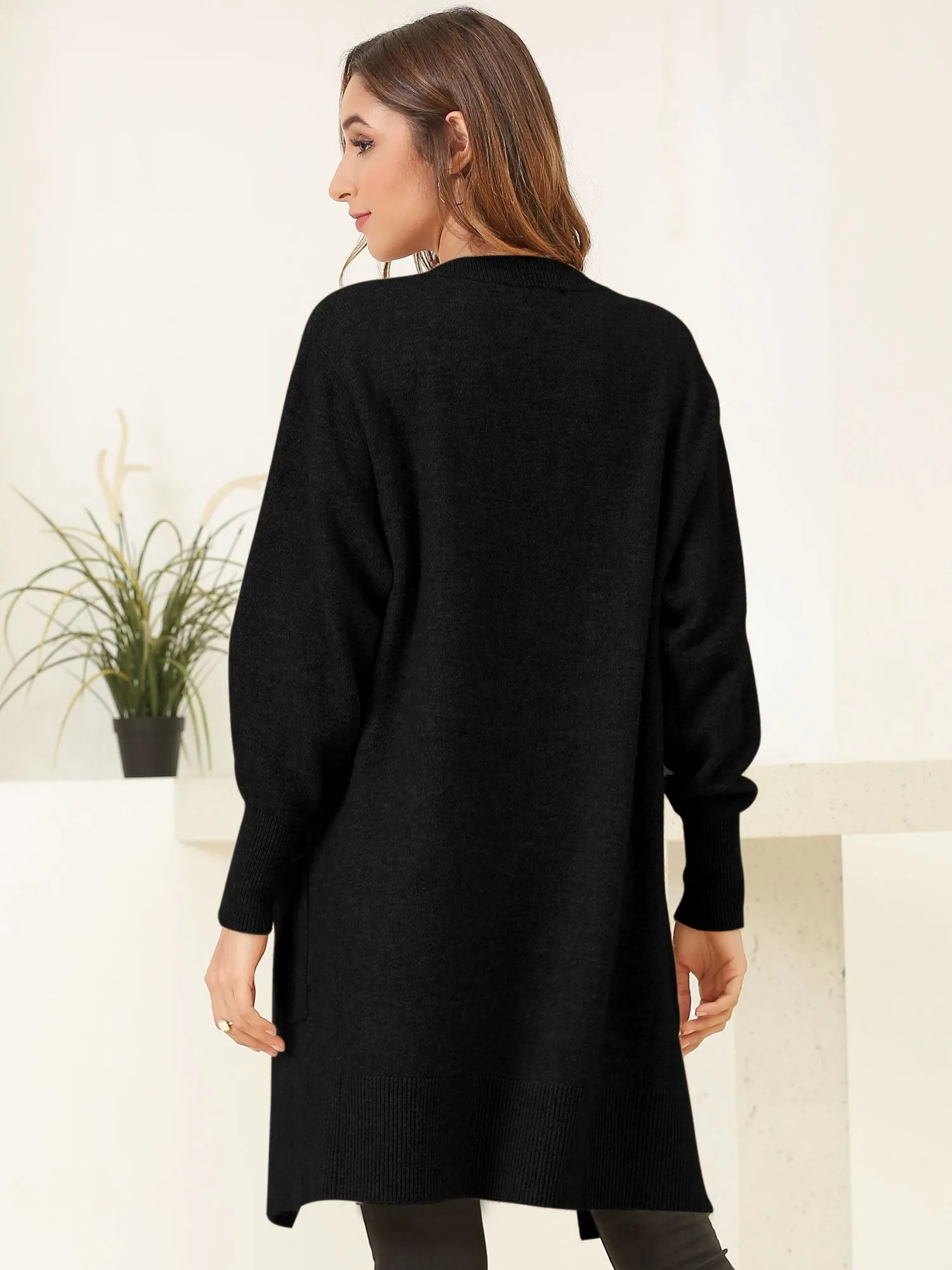 Open Front Pockets Longline Cardigan