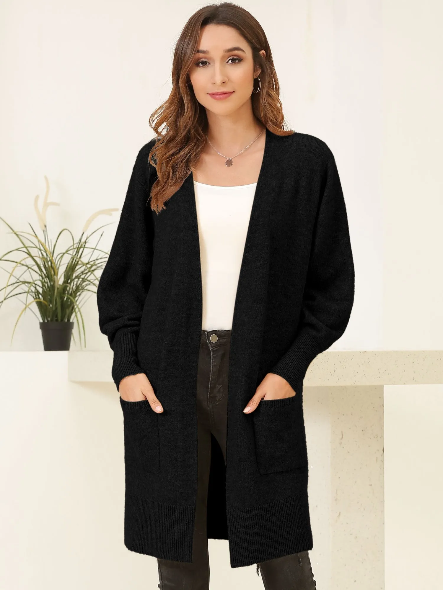 Open Front Pockets Longline Cardigan