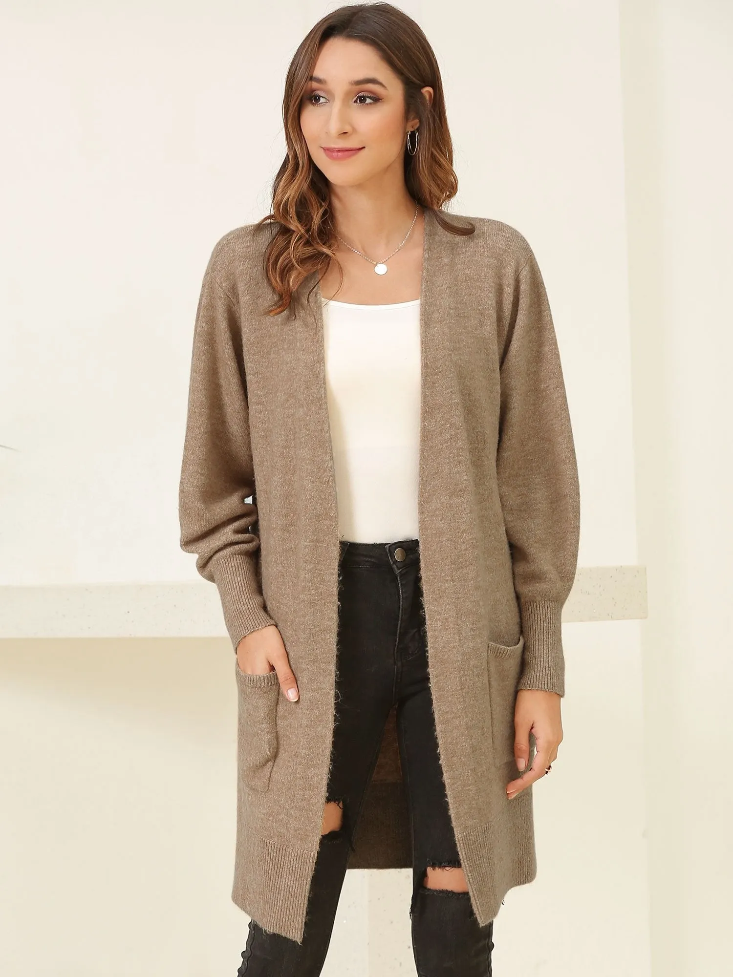 Open Front Pockets Longline Cardigan