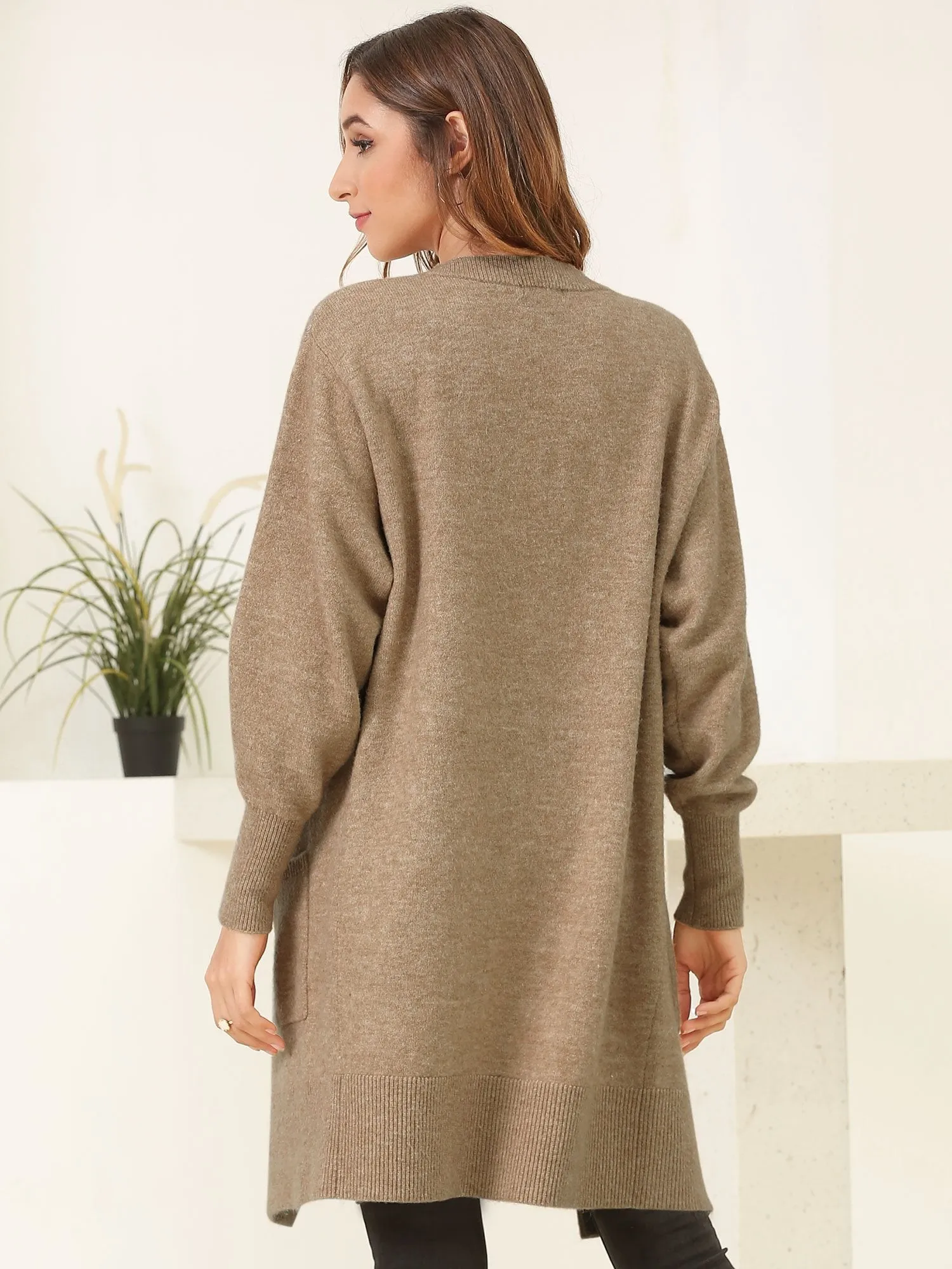 Open Front Pockets Longline Cardigan