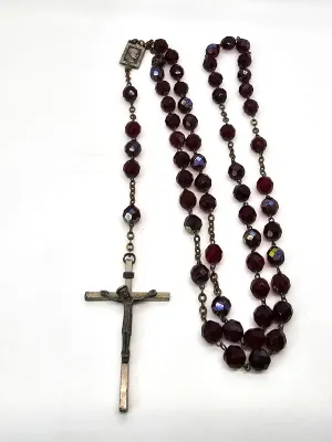 Paulus Point Max deep Red Austrian crystal Aurora borealis crucifix Rosary