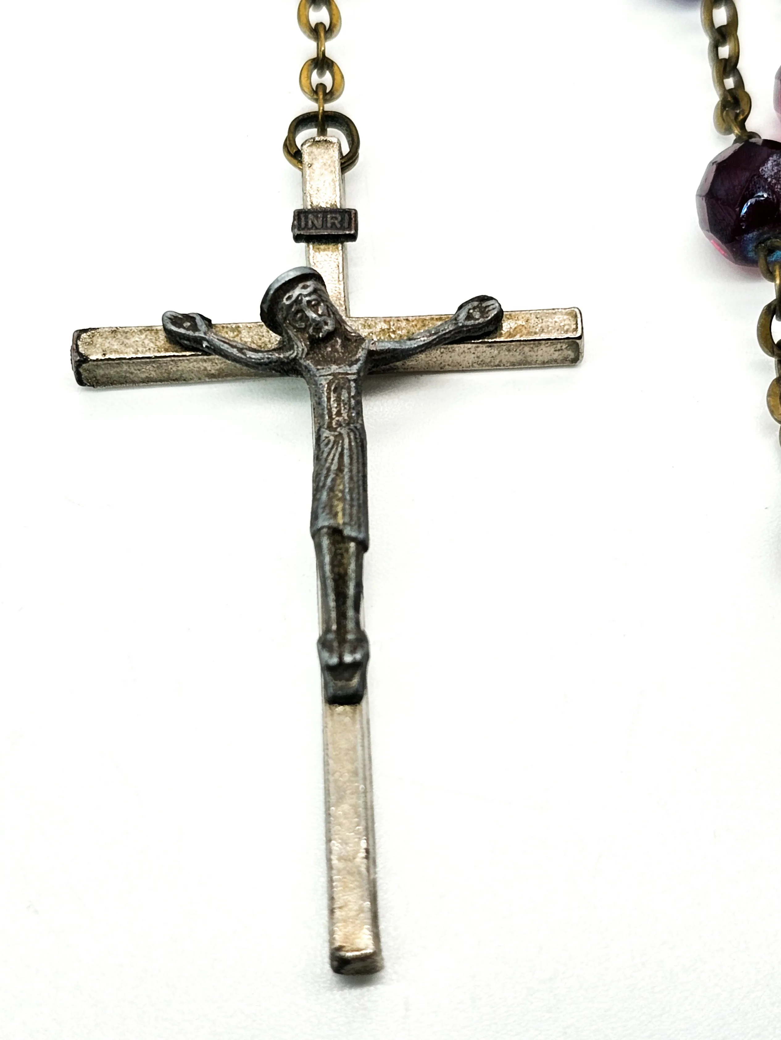 Paulus Point Max deep Red Austrian crystal Aurora borealis crucifix Rosary