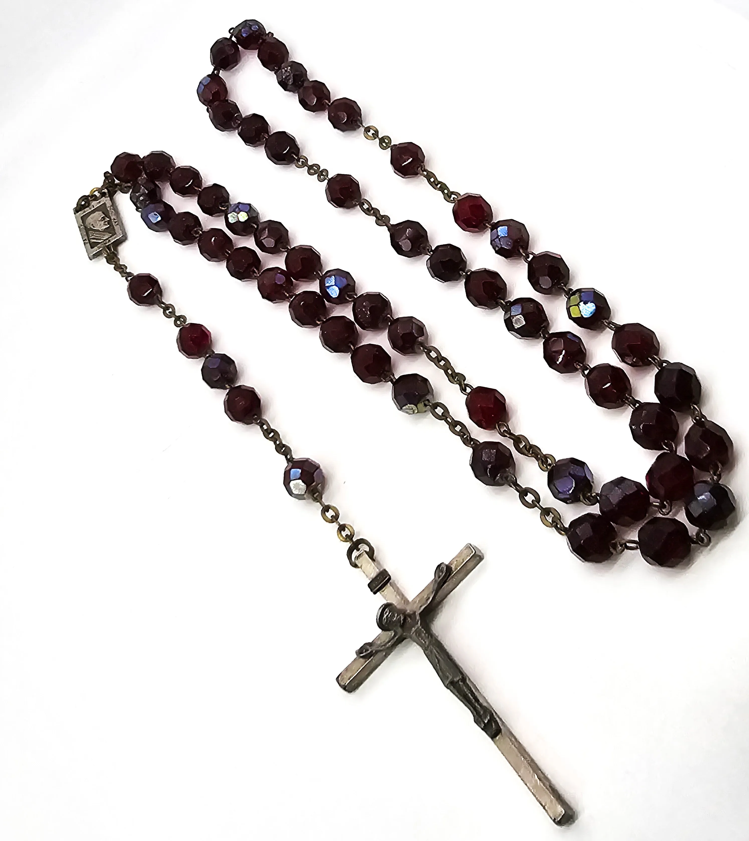 Paulus Point Max deep Red Austrian crystal Aurora borealis crucifix Rosary