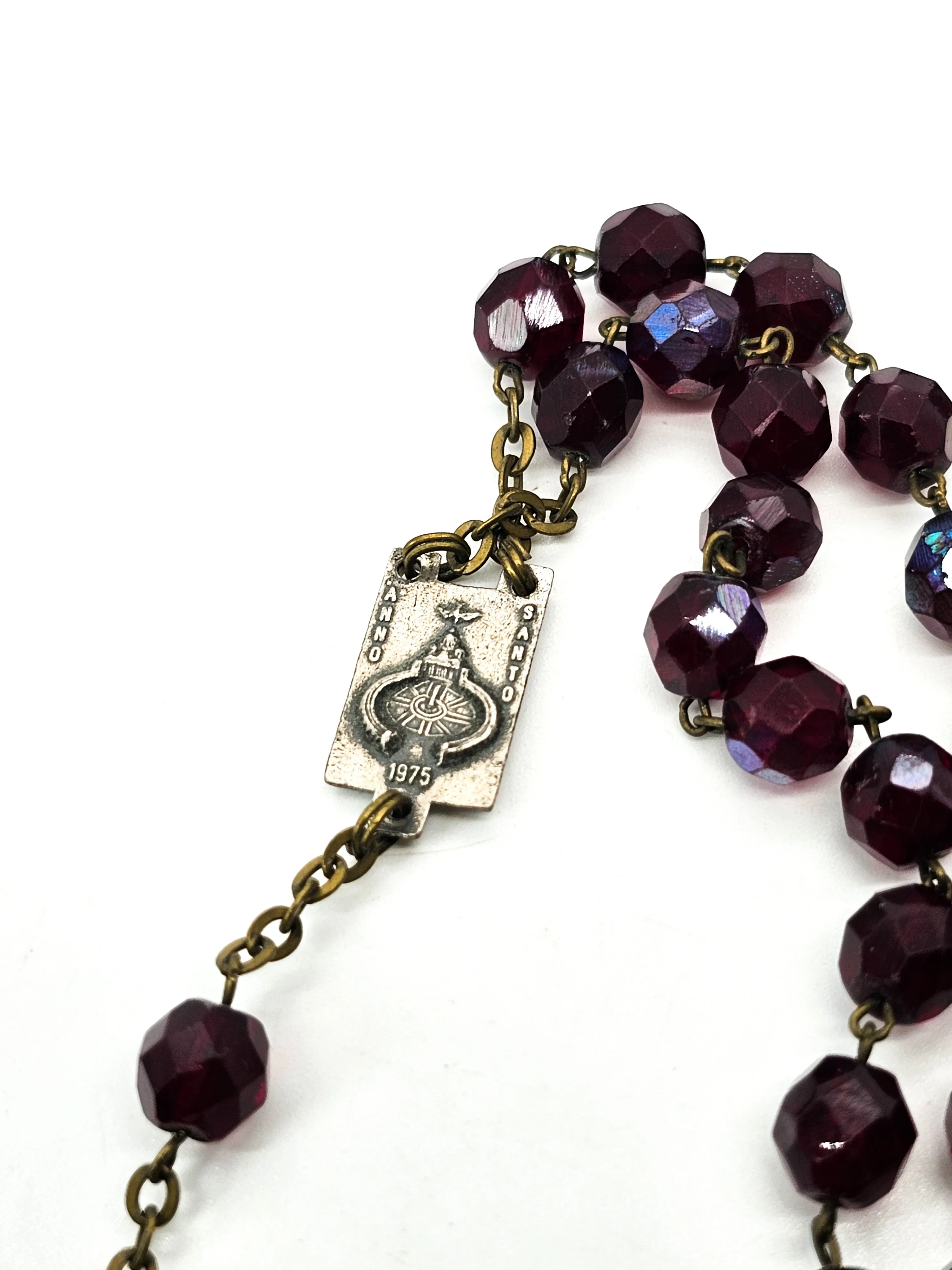 Paulus Point Max deep Red Austrian crystal Aurora borealis crucifix Rosary