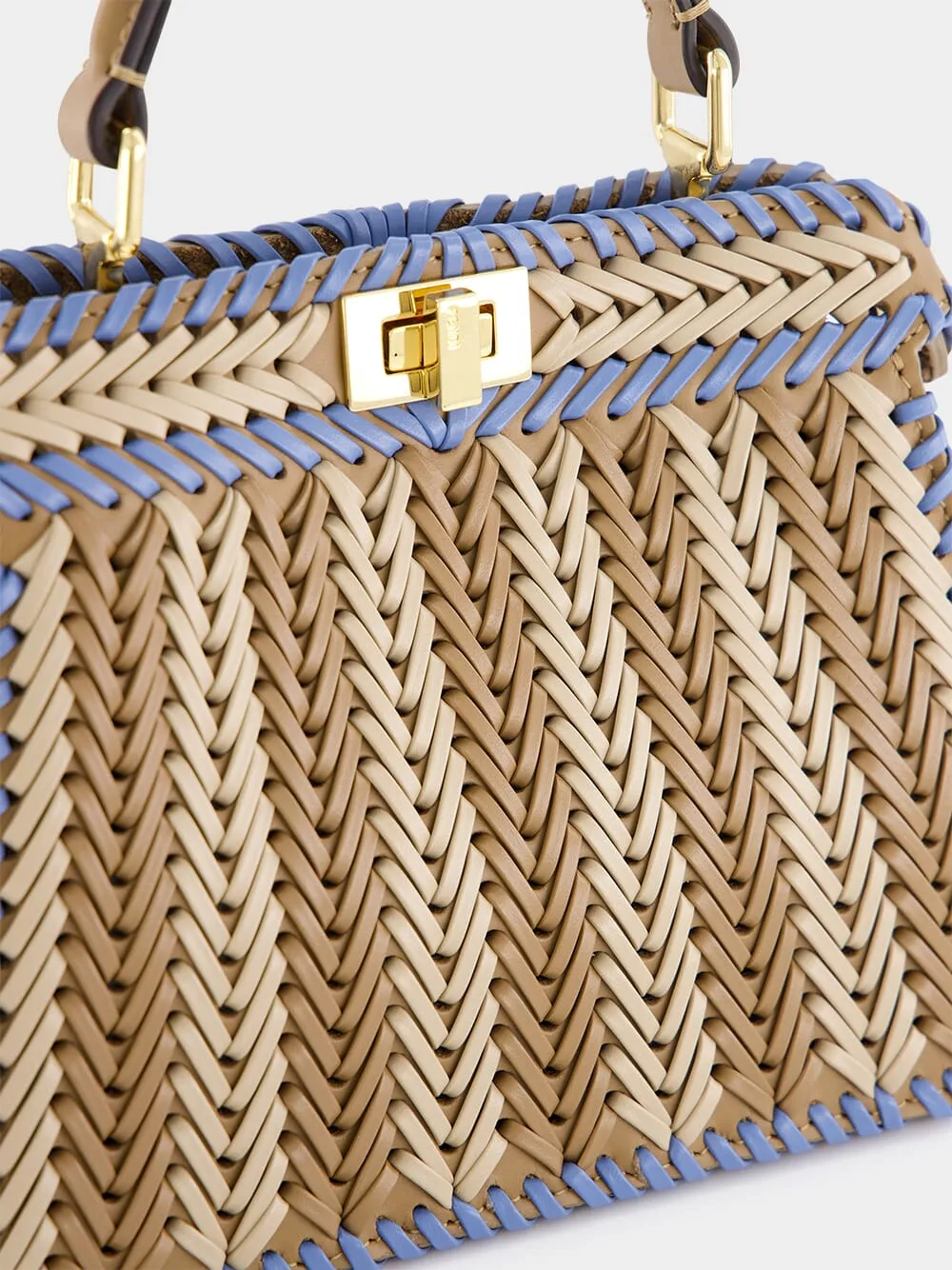 Peekaboo ISeeU Beige and light blue braided Petite Bag