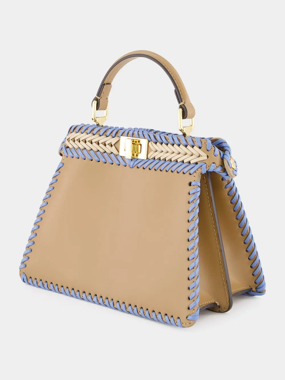 Peekaboo ISeeU Beige and light blue braided Petite Bag
