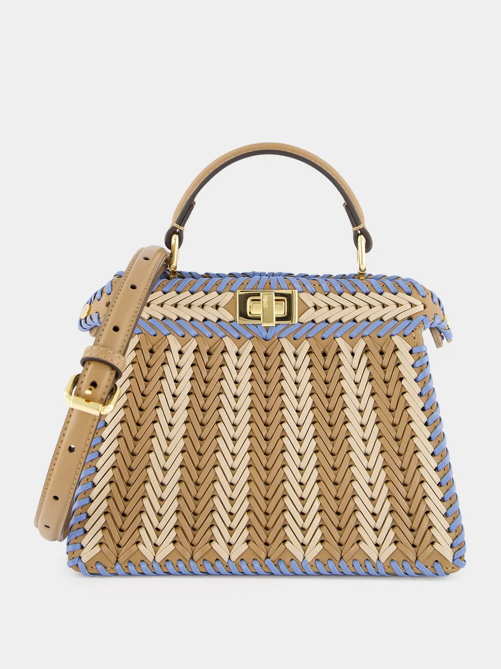 Peekaboo ISeeU Beige and light blue braided Petite Bag