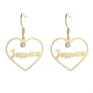 Personalized 1 Name And 2 Stones Letters Drop Earrings For Women