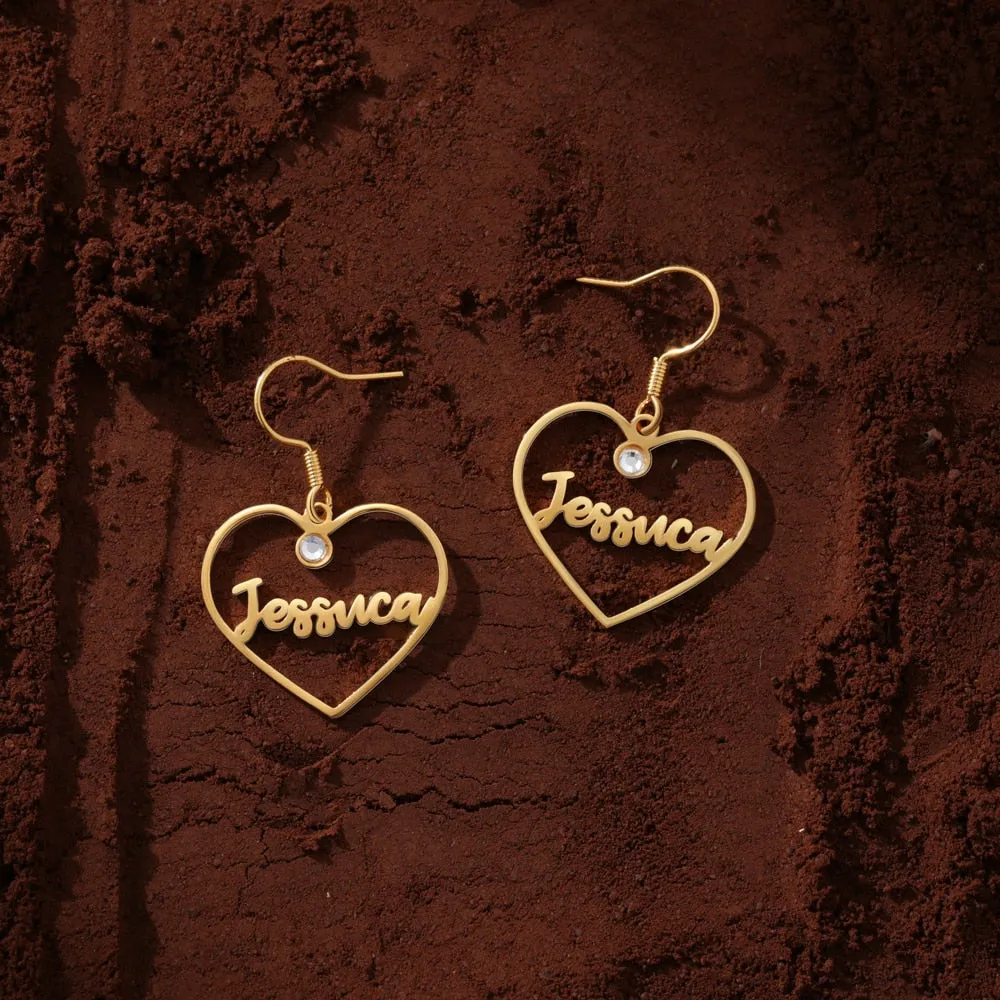 Personalized 1 Name And 2 Stones Letters Drop Earrings For Women