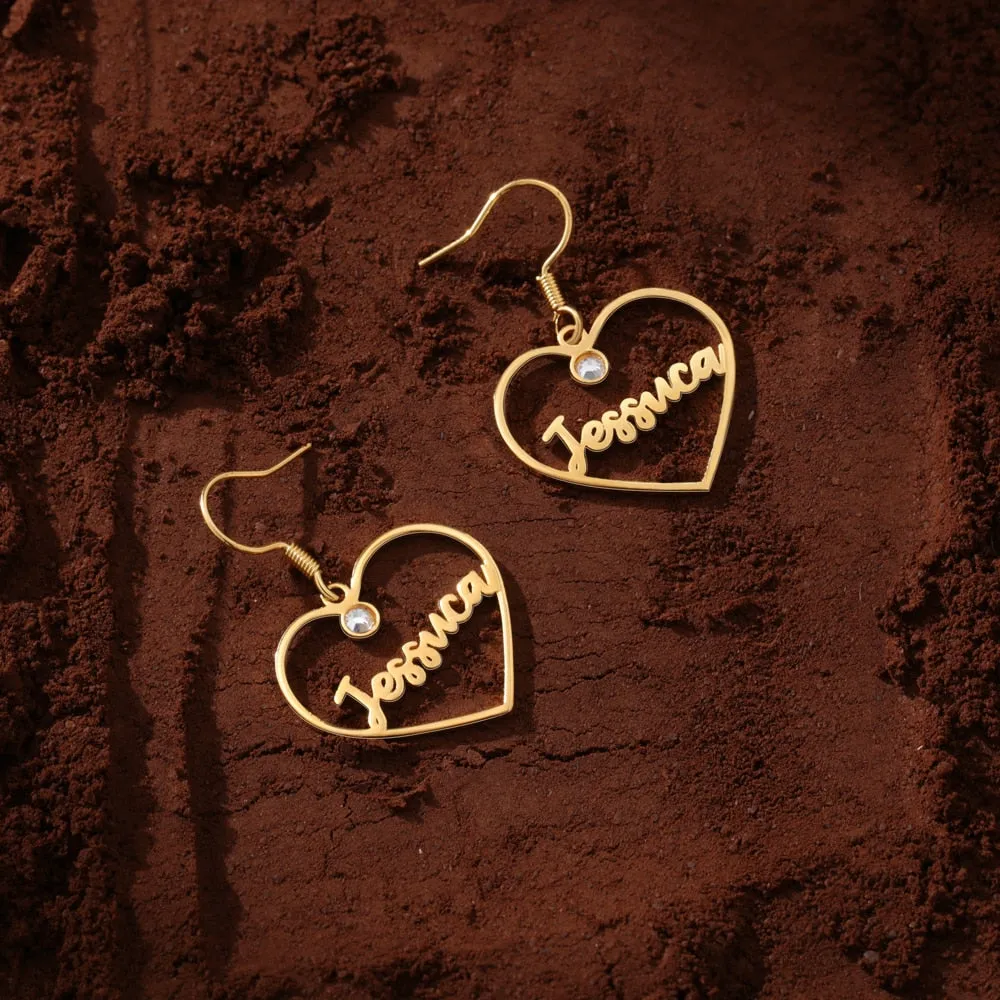 Personalized 1 Name And 2 Stones Letters Drop Earrings For Women