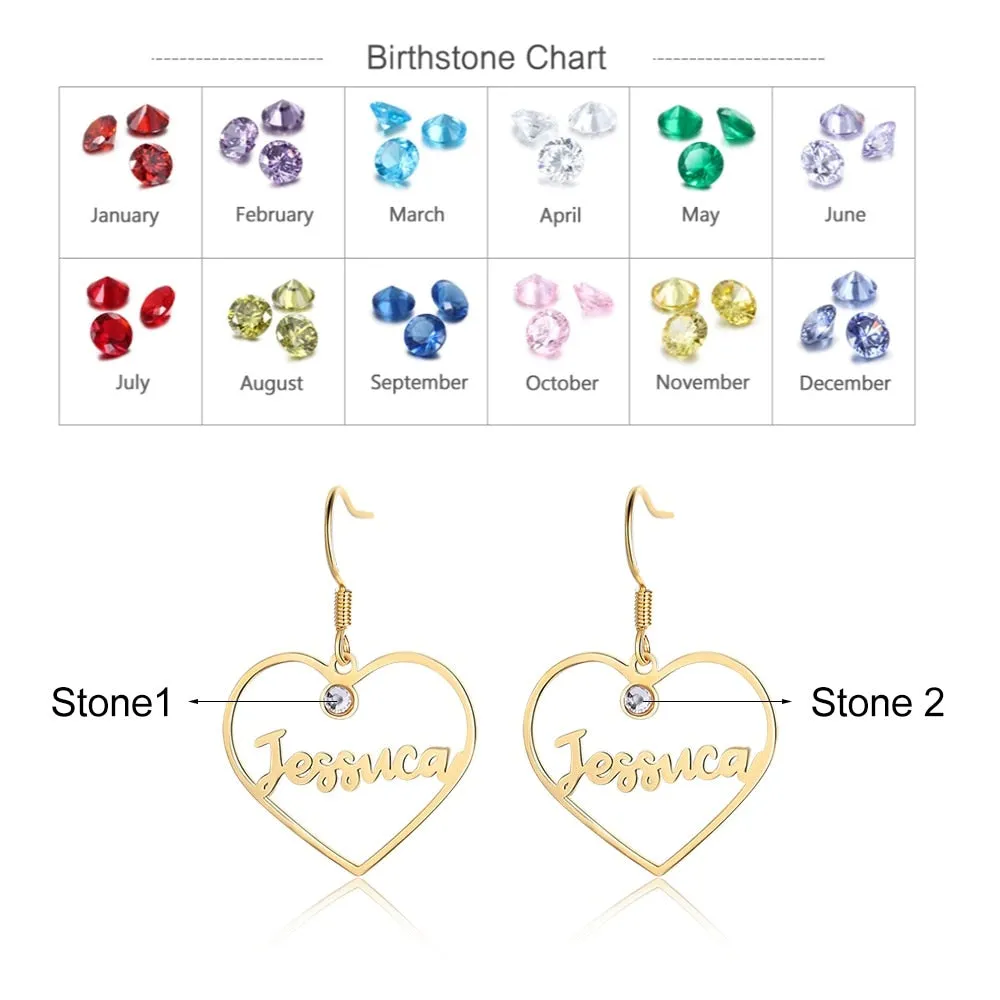 Personalized 1 Name And 2 Stones Letters Drop Earrings For Women