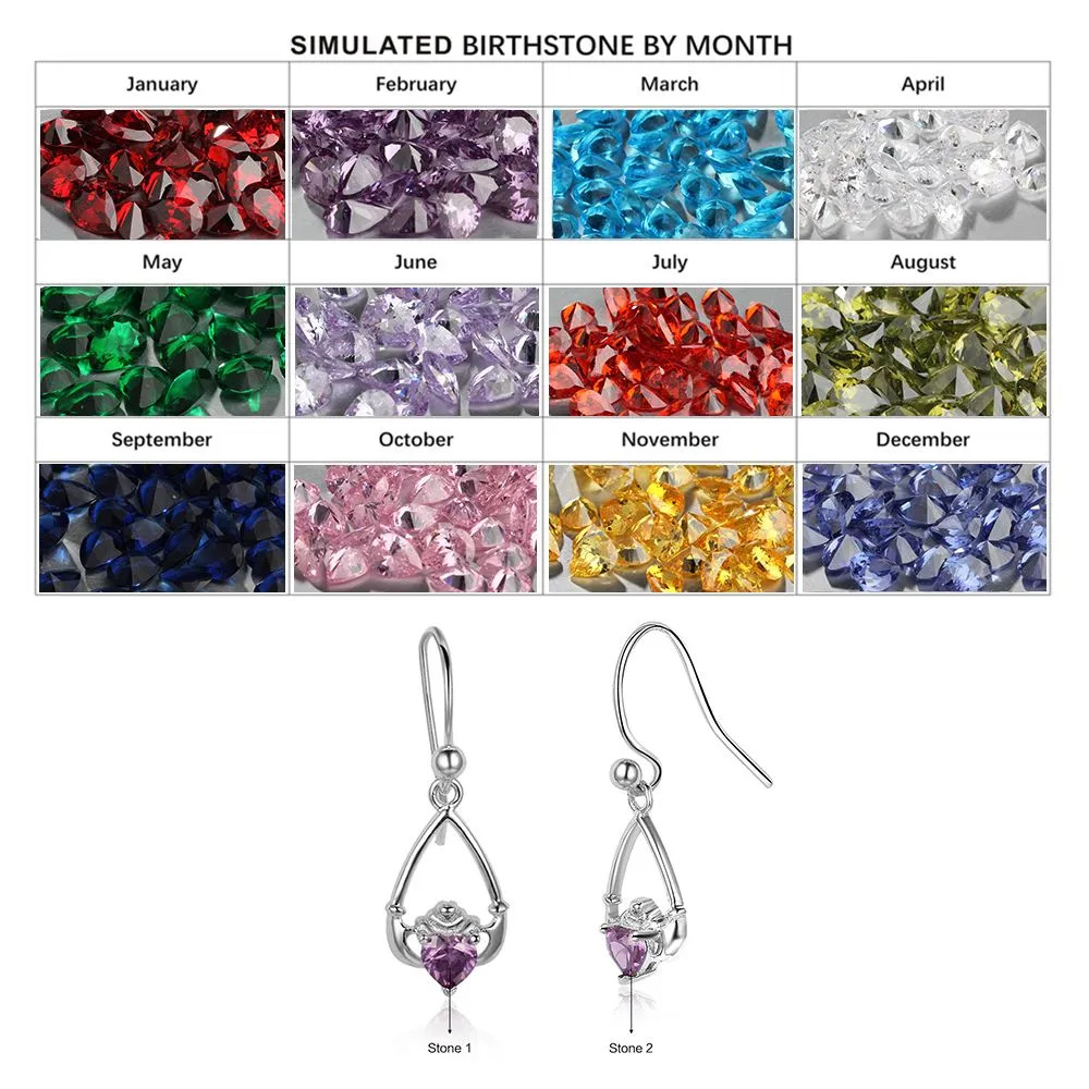 Personalized 2 Birthstones Drop Earrings