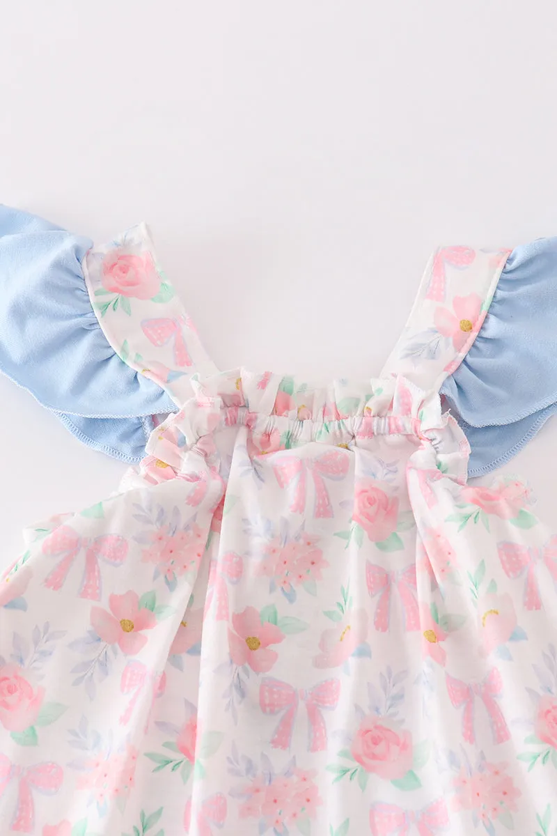 Pink Floral Bow Print Girl Set