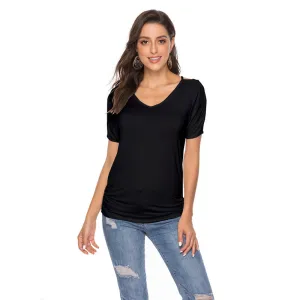 Plus Size V Neck Ripped Sleeve Tee 8456