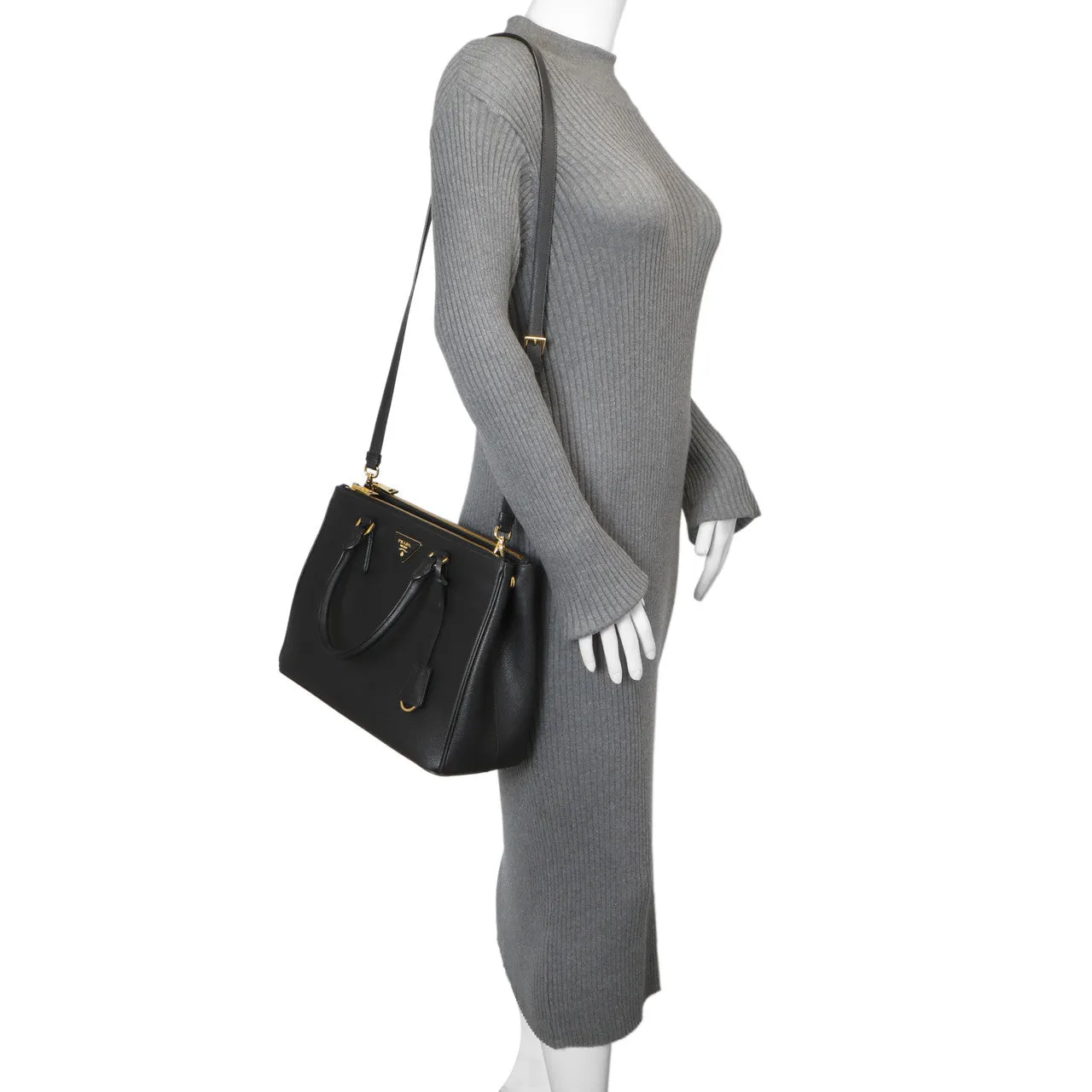 Prada Black Saffiano Medium Galleria Double Zip Tote