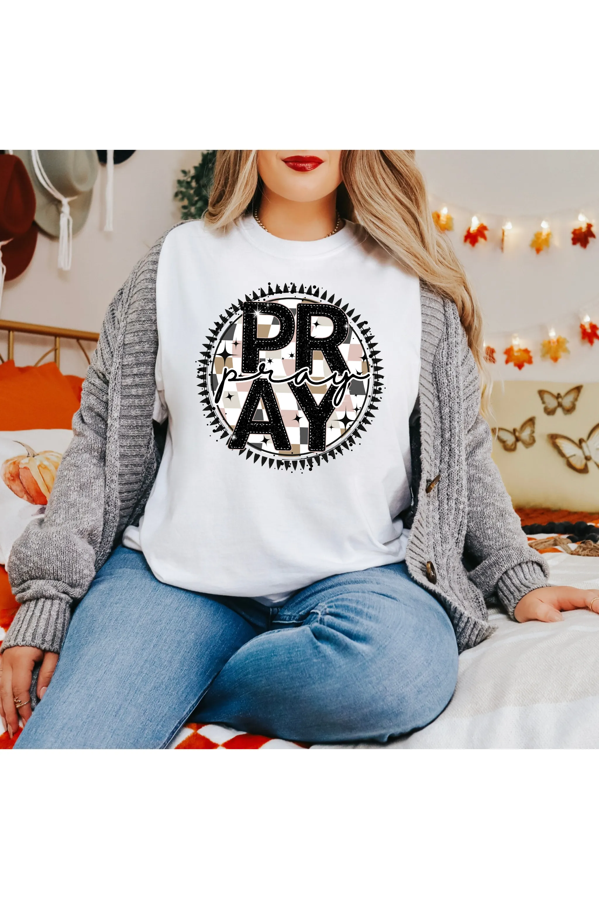 Pray Checkered Circle Tee