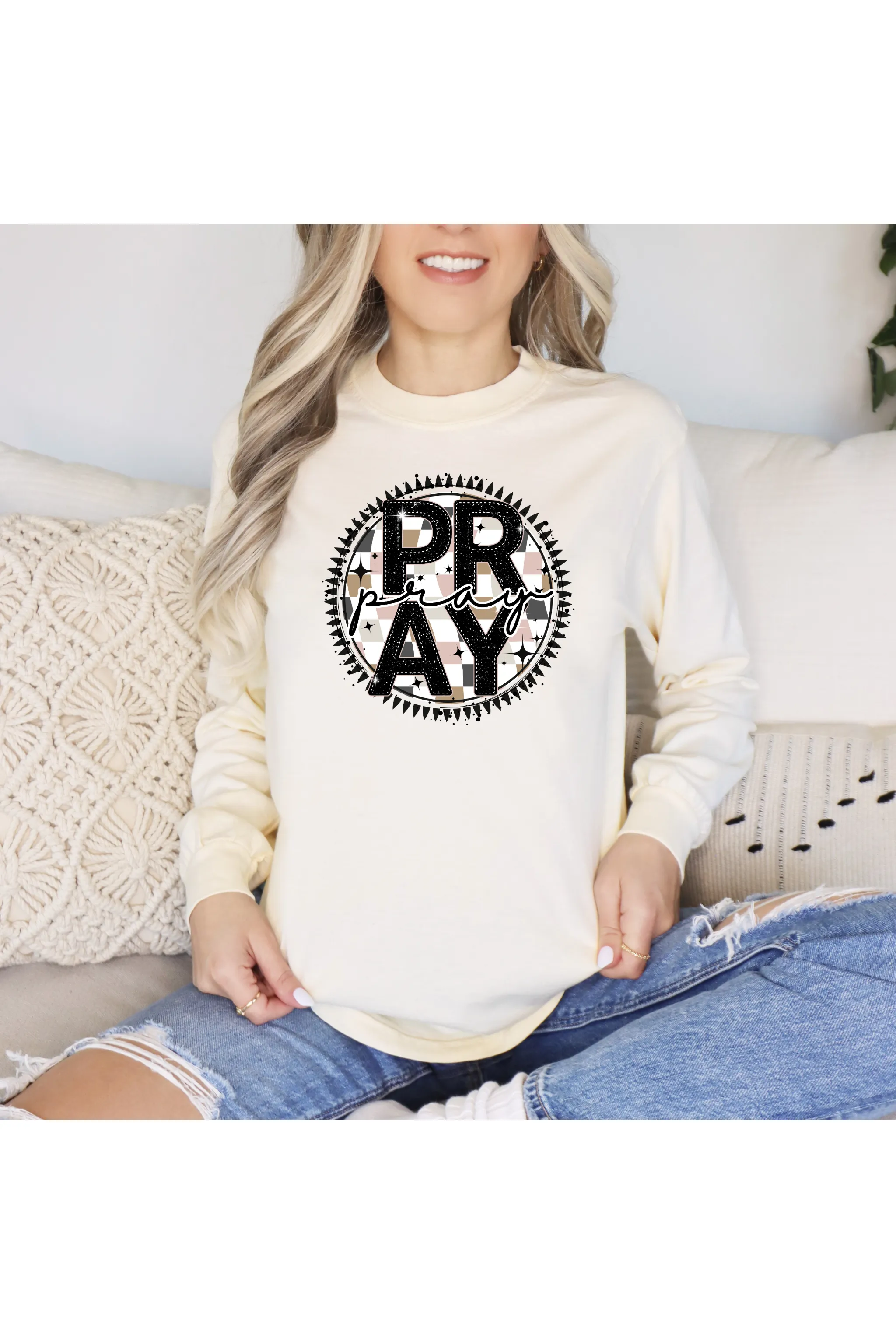 Pray Checkered Circle Tee