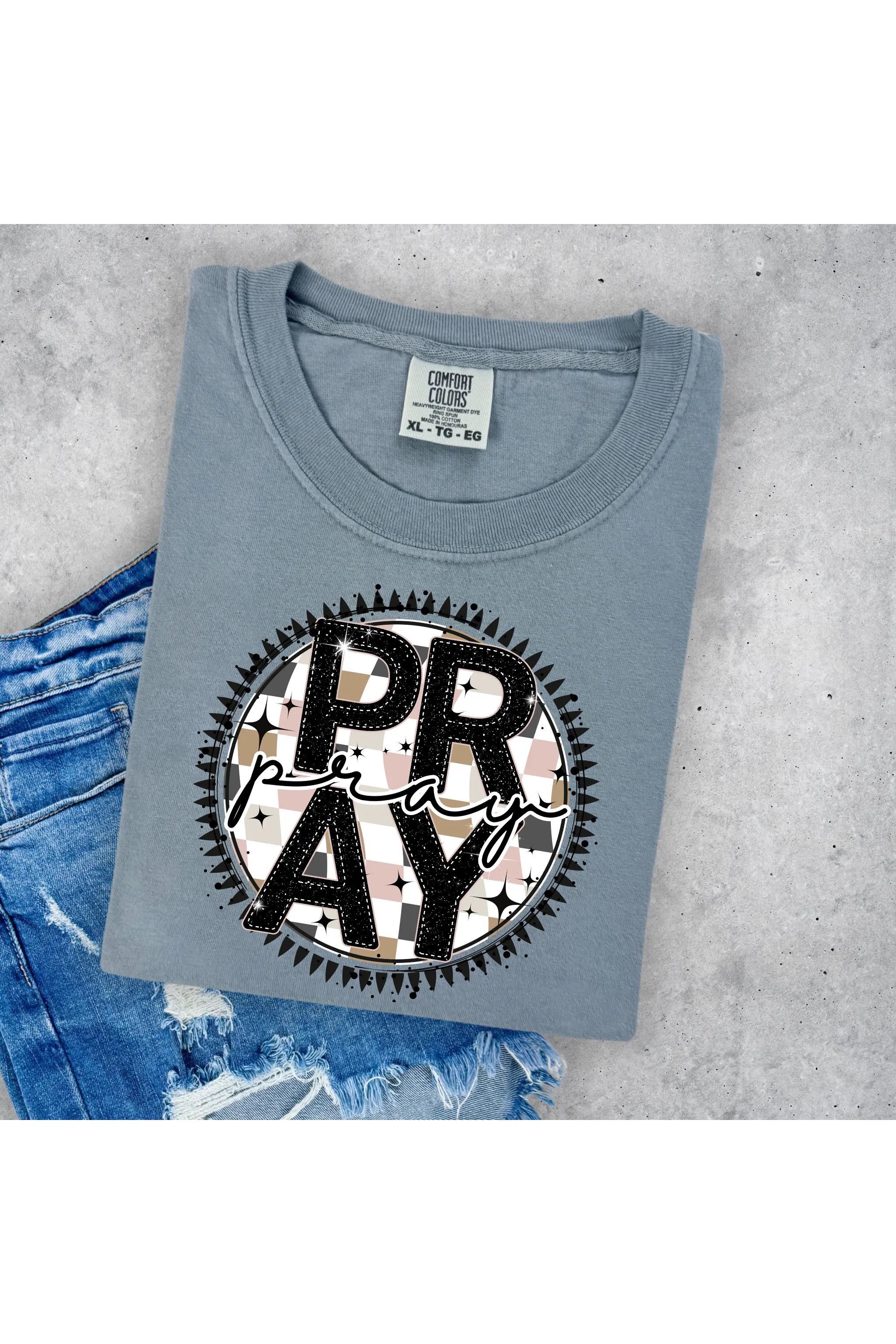 Pray Checkered Circle Tee