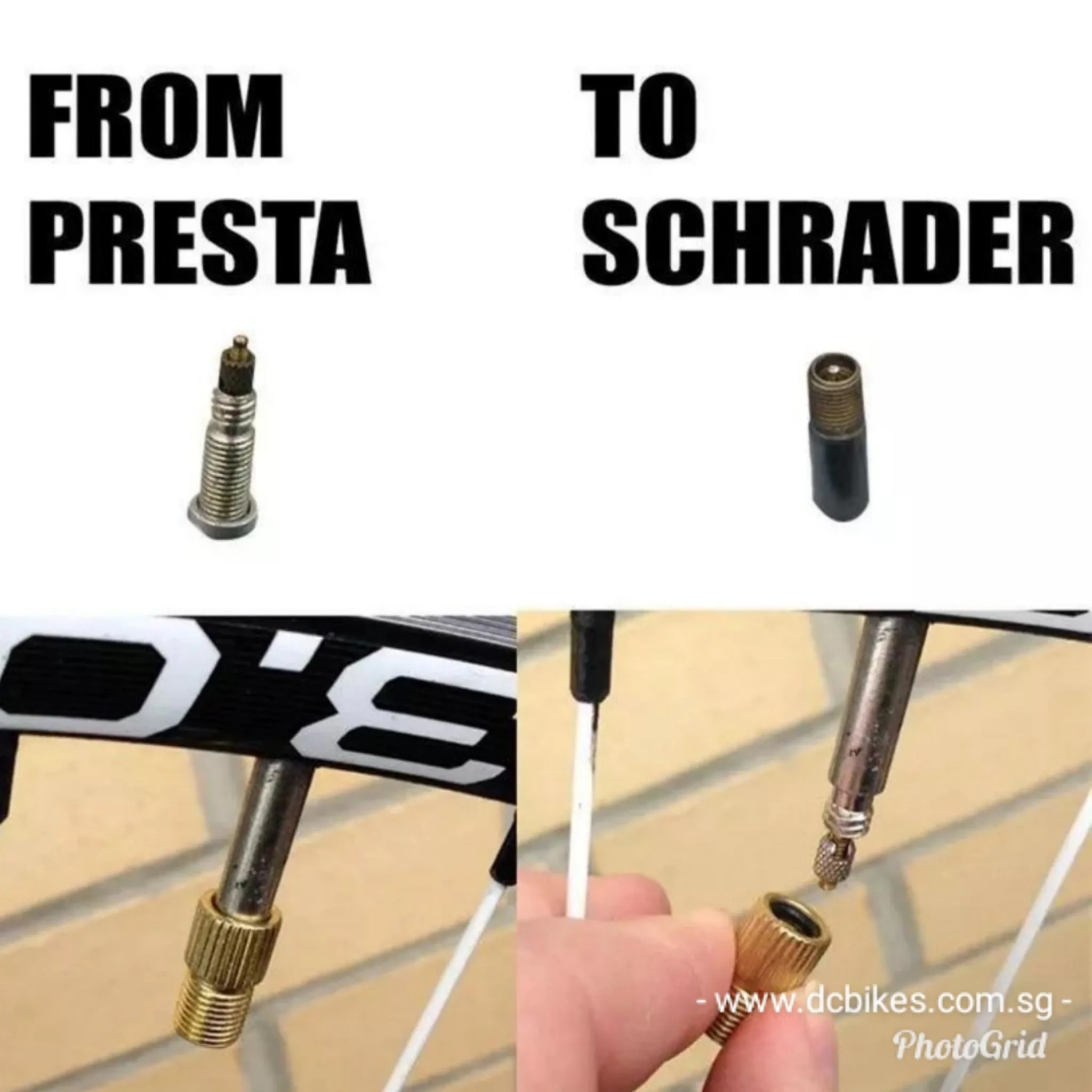 Presta Valve to Schrader Adapter Conversion (2 Pieces)