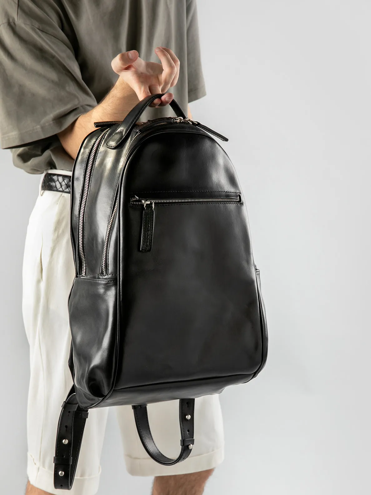 QUENTIN 012 - Black Leather Backpack