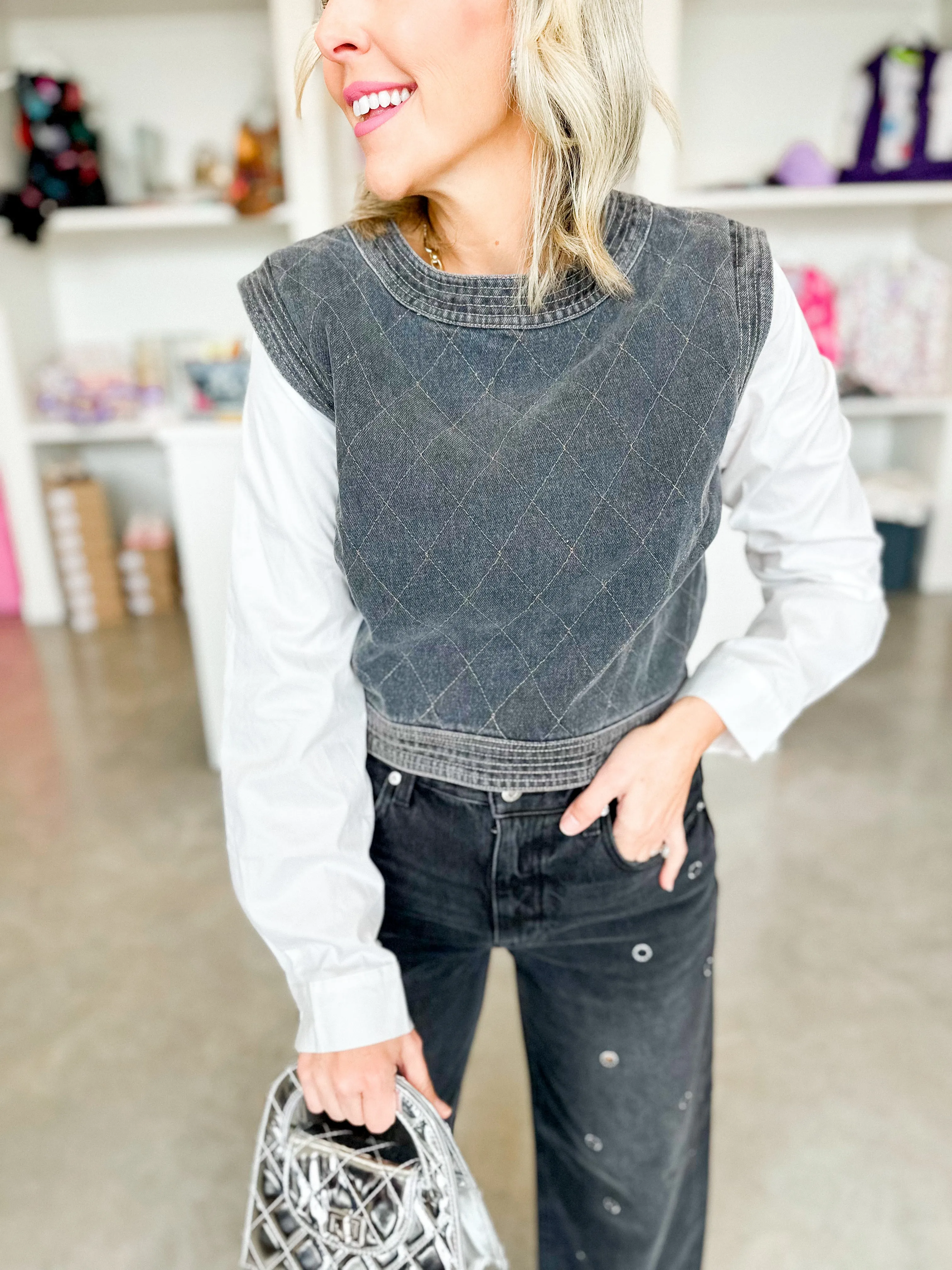 Quilted Denim Top